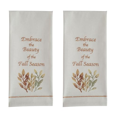 Park Designs Embrace The Beauty Dishtowel Set of 2 | 100% Cotton | Embroidered Fall Leaf Quote | Green to Yellow Ombre Print | Autumn Farmhouse Kitchen Decor - color: Embrace the Beauty Dishtowel Set of 2
