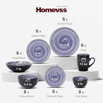 Stoneware Sonoma 56pc Dinnerware Set, Black + Speckled Spin Wash Cobalt - color: Cobalt
