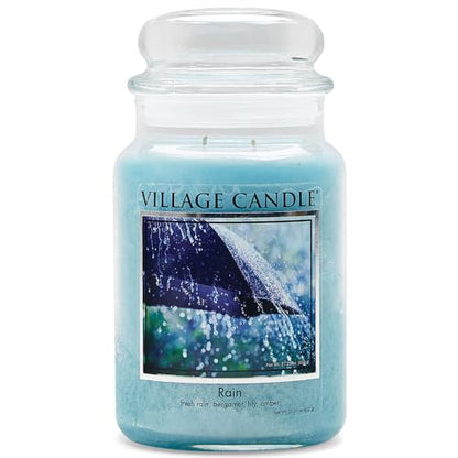 Village Candle Rain Large Glass Apothecary Jar Scented Candle, Gift for Mom and Dad, 21.25 oz, Blue