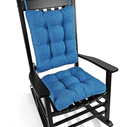 BUYUE Chair Cushion Set for Rocking Chair, Back Pillow & Seat Cushion with Ties, Original Woven Fabric Non-Slip Chair Pads for Elderly Sitting, Blue - color: Blue