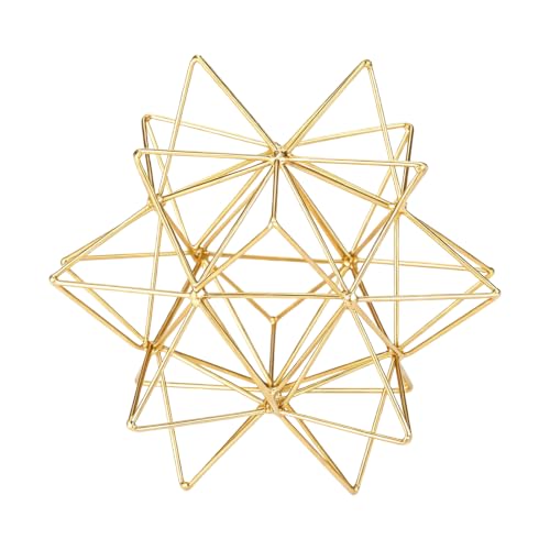 Gold Geometric Sphere Metal Tabletop Decor Sculpture | 7.28 inch gold decorative ball, modern tabletop decor for coffee table, book shelf office desk iron geometric ornament - color: Gold-large