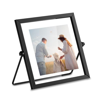 4x4 Floating Picture Frame, Black old Small Photo Frame, Metal Pressed Flowers Desk Picture Frame with Glass, Great for Photos, Gift, Pictures, Wedding, Portraits - color: 4"x4" Black