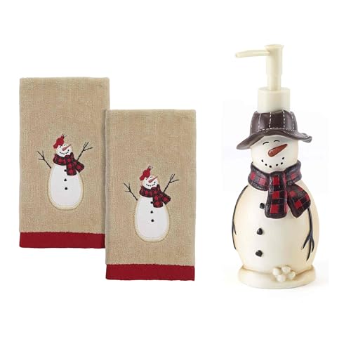 Avanti Linens - Bathroom Set, Resin Lotion Pump & 2pc Fingertip Towels, Christmas Decorations (Snowmen Gathering Collection) - size: 3pc Bathroom Set