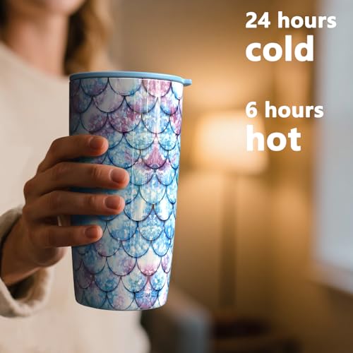 TILUCK 20 oz Insulated Coffee Tumbler with BPA-Free Lid | Travel Coffee Mug, Dishwasher Safe, Cup Holder Friendly, Double-Wall Vacuum Insulation for Hot & Cold Drinks, FishScales - color: FishScales, size: 20 Ounces