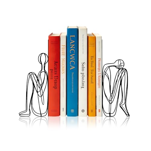Sanwarm Bookends, 2 Pcs, Metal, for Home Office Desk Shelves Abstract | Decorative Book Ends Non-Skid Book Stoppers Holder 1 Pair Gifts for Reading Enthusiasts Library Decor - color: Minimalist