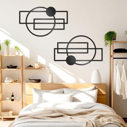 OYEFLY 2 Pcs Metal Abstract Wall Art,Modern Geometric Decor (Black, style 1)