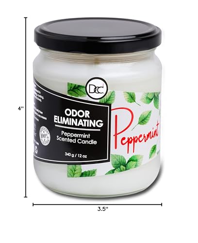 Peppermint Odor Eliminating Highly Fragranced Candle - Eliminates 95% of Pet, Smoke, Food, and Other Smells Quickly - Up to 80 Hour Burn time - 12 Ounce Premium Soy Blend - color: Peppermint