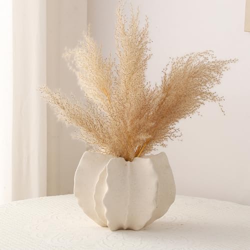 White Ceramic Vase Modern Home Decor, Unique Vase Round Matte Donut Vases for Pampas Grass, Neutral Boho Nordic Minimalism Style Flower Vases for Living Room Wedding Dinner Table Party (W231White