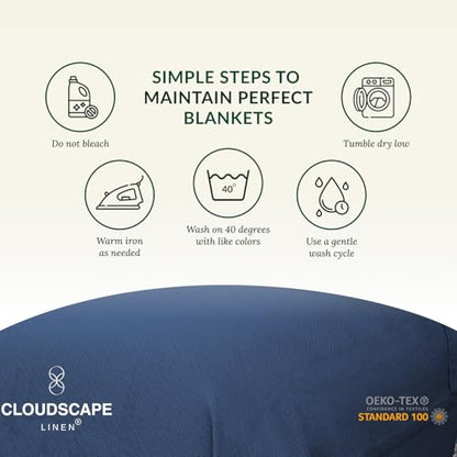 CSL All Season Cotton Blanket Queen Size, Soft & Warm, 92"x92", Ensign Blue | Queen Summer Blanket, Fits up to Full Size Bed, Soft & Breathable for All Season, Gift Ready with Reusable Tote Bag - color: 04. Ensign Blue, size: Queen / Full (92" x 92")