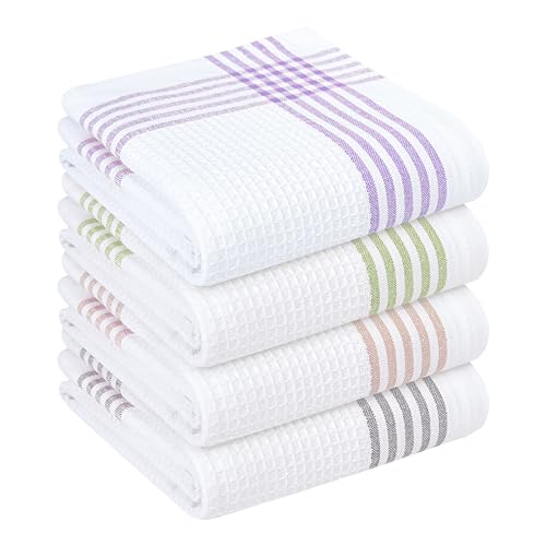 Waffle White & Multi Colors Kitchen Towels 4 Pack, 100% Cotton, 16x26 inches, Quick Dry Dishcloths, Ideal Dish Towel for Drying, Wiping - Lavender, Lemon Green, Beige, Light Grey - color: White, Multi Colors Bright Pack, size: 16 X 26 - 4 Pack