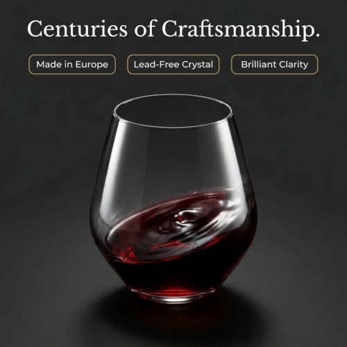 Godinger Wine Glasses, Stemless Wine Glasses, Red Wine Drinking Glasses, Stemless Wine Glass - 17oz, Set of 4 - Made in Europe - color: A Clear