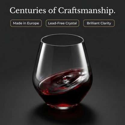 Godinger Wine Glasses, Stemless Wine Glasses, Red Wine Drinking Glasses, Stemless Wine Glass - 17oz, Set of 4 - Made in Europe - color: A Clear