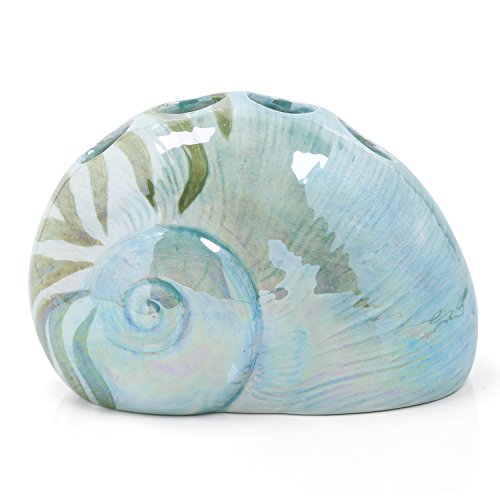 Ocean Conch Sea Shell Ceramic Bathroom Accessories Set of 4,1 Gargle Cups 1 Toothbrush Holders 1 Soap Dishes 1 Soap Dispenser (Green) - color: Green