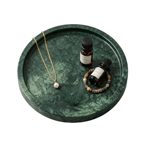 Round Deep Green Natural Marble Tray, Large Luxury Green Marble Vanity Tray, Solid Marble Decorative Storage Tray for Bathroom Kitchen Dresser, Housewarming Gift Home Decoration - color: Deep Green Marble 7.9''