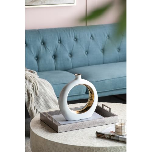 White and Gold Donut Vase Ceramic Hollow Round Flower Vase Minimalist Boho Home Decor for Wedding Party Dinner Table Living Room Office Bedroom