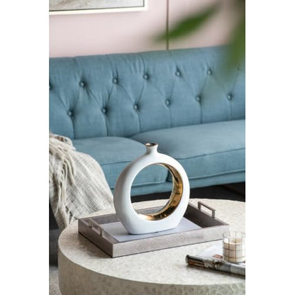 White and Gold Donut Vase Ceramic Hollow Round Flower Vase Minimalist Boho Home Decor for Wedding Party Dinner Table Living Room Office Bedroom