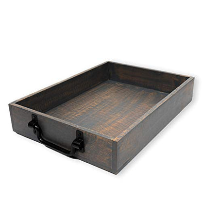 GoCraft Handmade Wooden Tray with Metal Handles – 15" x 11" x 2.5" Decorative Serving Tray in Grey Washed Finish – Versatile Tray for Breakfast in Bed, Lunch, Dinner, Appetizers, Coffee Table
