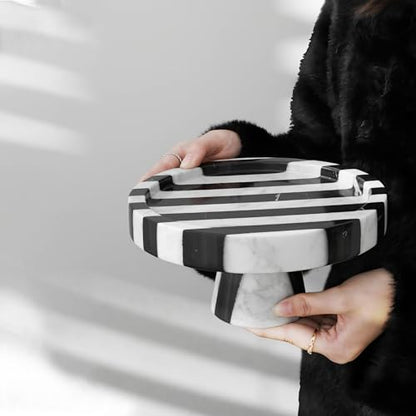 Black White Marble Vanity Tray, Round Stone Organizer | Round organic shape, black white marble pattern varies, for jewelry perfume, props not included - color: Black White Round