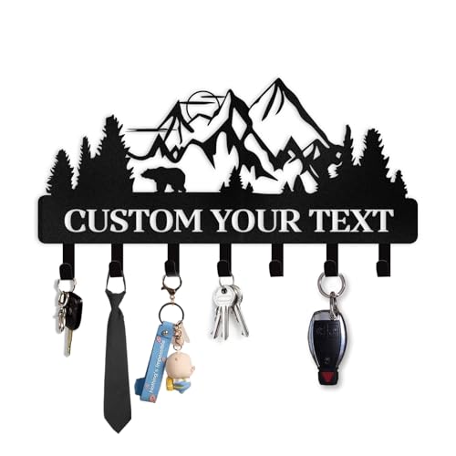 Personalized Metal Key Holder for Wall | Custom Name Bear Coat Rack Key Holder Wall Mount | Key Hooks on Wall | Woodland Key Hanger Rack Organizer for Cabin Doorway Entryway Bedroom Decor - color: 05 Woodland