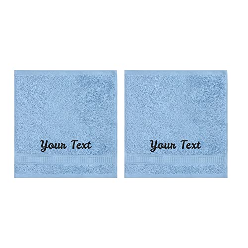 LA' HAM MAM FINE LIVING Personalized Towels Set with Embroidered Text - 2 Pack Highly Absorbent & Super Soft Turkish Cotton Bath Washcloths for Spa, Gym, Pool and Hotels - Monogrammed Towels - Blue - color: Blue, size: 2 Pack Washcloths