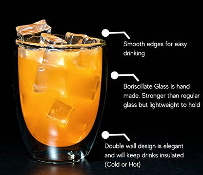 LEMONSODA Double Walled Glasses, 12 oz, Set Of 4, Clear Glass Coffee Mugs - color: 12oz