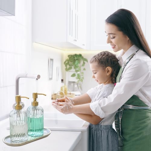 JASAI 2PACK 18Oz Fluted Glass Soap Dispenser with Golden Rust Proof Pump | Refillable Kitchen Soap Dispenser with Vertical Stripe, Bathroom Soap Dispenser for Hand Soap, Dish Soap, liquid Soap, Lotion - color: Clear-golden Pump-2p, size: 2 Pack