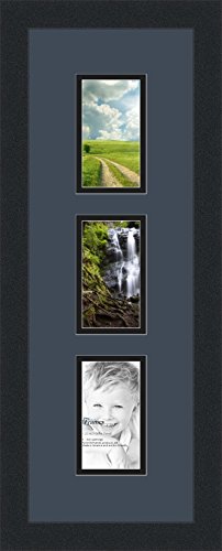ArtToFrames Collage Photo Frame Double Mat with 3 - 3x5 Openings and Satin Black Frame - color: Blue Jay, size: 3 - 3x5