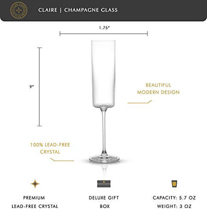 JoyJolt Champagne Flutes, Claire Collection Crystal Champagne Glasses Set of 2, 5.7 Ounce Capacity, Exquisite Craftsmanship, Ideal for Home Bar, Special Occasions – Made in Europe - style: Champagne Flutes