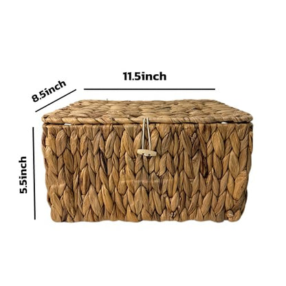 Wicker Storage Baskets Set with Lids - Rattan Organizing Basket Natural Rectangular Shelf Bins for Bedroom, Bathroom, Living Room Clutter - Large & Small Sizes Included