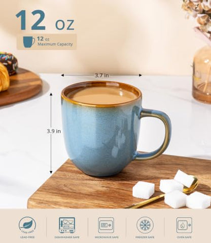 LERATIO Ceramic Coffee Mugs Set of 6,12oz Handmade Coffee Mugs Set | Large Handle for Cappuccino/Latte/Tea/Hot Cocoa,Oven &Dishwasher & Microwave Safe-Ocean Blue - color: Ocean Blue