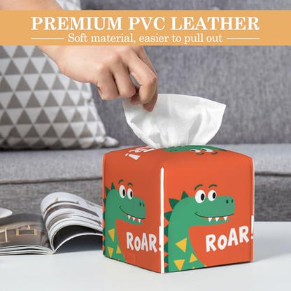Leather Tissue Box Holder Cartoon Dinosaurs Tissue Box Cover Square Waterproof Holder Organizer Modern Napkin Holder for Bedroom Dresser Night Stand Office Desk - color: Cartoon Dinosaurs