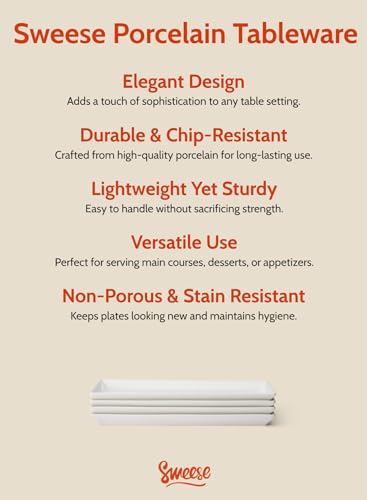 Sweese Porcelain Serving Platters 11.7 Inch - Elegant White Rectangular Plates, Set of 4 for Parties, Sushi, Appetizers - size: 11.7 Inch
