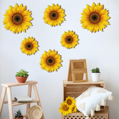 Thyle 6 Pcs Summer Sunflower Wall Decor Wood Sunflower Wall Art | Farmhouse Flower Hanging Decorations, Indoor Summer Flower Hanging Sign for Home, Kitchen, Porch - style: Farmhouse