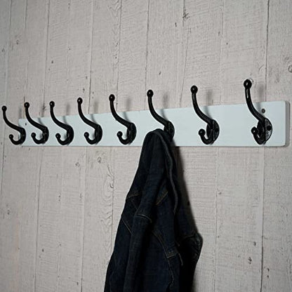 WEBI Rustic Coat Rack Wall Mount,35.43" Long 8 Cast Iron Coat Hooks Wall Mounted,Heavy Duty Wall Coat Hanger Hooks for Hanging Coats,Clothes,Black on White,2 Packs - color: White, size: 35 Inch(2 Packs)