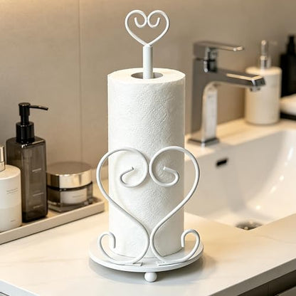 Paper Towel Holders Countertop - Paper Towel Holder Standing - Decorative Paper Towel Roll Holder Metal Paper Towel Holder (Heart Shaped) - color: Heart-shaped(matte White)