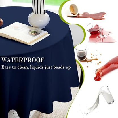 BYDOLL Table Cloth 60 Inch Round Tablecloth Fits Max50 Inch Diameter Table Top,Navy Blue Polyester Washable Wrinkle-Free Spillproof Tablecloth for Party Patio Cover - color: Navy Blue, size: 60" x 60" (Round-Fits Tables 36''-48'')