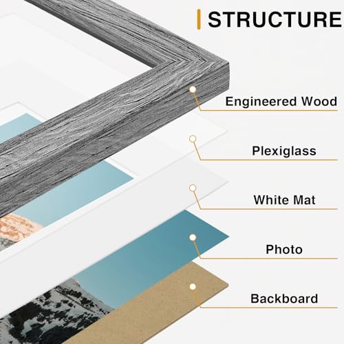 Vittanly 12 Pack Gallery Wall Frame Set, Black, Brown, Grey | Gallery Wall Frame Set: 4pcs 8x10, 4pcs 5x7 & 4pcs 4x6 Photos for Wall & Table, Picture Frames made of Engineered Wood - color: Black & Grey & White