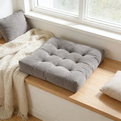 Square Floor Pillow Cushion, 22"x22" Meditation Pillow, Gray | Thick Tufted, Soft Velvet Seat Cushion, for Yoga, Gaming, Reading, Living Room, Tatami, Chair - color: Gray