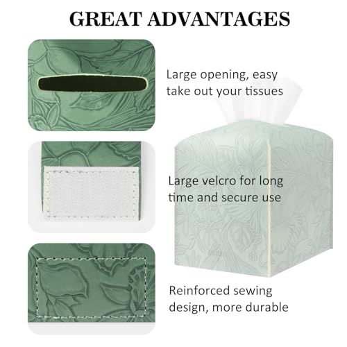 Tissue Box Holder Cover Square Tissue Cube Cover PU Leather Tissue Organizer with Bottom Belt for Bathroom, Tabletop, Kitchen, Night Stands, Office, Home, Car (1, VibrantGreen) - color: Vibrant Green