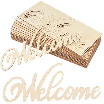 iplusmile 20Pcs Wooden Welcome Sign Wall Decor, Wood Cutout Hanging Art Sign Rustic for Front Door Gallery Home Apartment Kitchen Party Garden Farmhouse Porch, 11.2x4.5 Inch