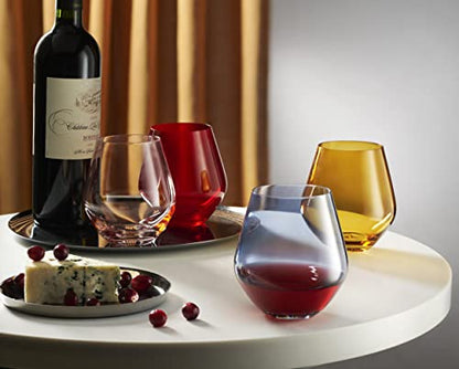 Godinger Wine Glasses, Stemless Wine Glasses, Red Wine Glasses, Drinking Glasses, European Made Stemless Wine Glass - Blue, 17oz, Set of 4 - color: Blue