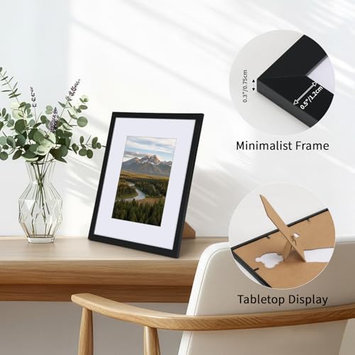 CRUGLA 8x10 Picture Frame Set of 11, Display Pictures 5x7 with Mat or 8x10 Without, Multi Photo Frames Bulk, Wall and Tabletop Display, Black - size: 8x10 Inch