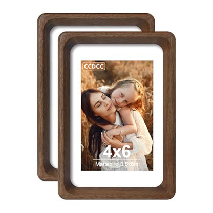 4x6 Picture Frame Set of 2, Natural Walnut Wood Solid Wood 4 by 6 Photo Frames with 3.5x5 Mat with Real Glass for Wall and Tabletop Display - color: Natural Walnut, size: 4x6-2Pack