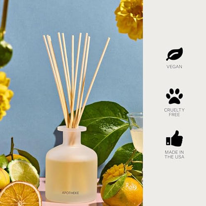 Apotheke Scented Reed Diffuser for Home, Bergamot Tangerine, 10 Reed Sticks | 10 Rattan Scent Sticks, Long-lasting Fragrance with Essential Oil Aromatherapy for Bedroom & Bathroom - 6.7 Fl Oz