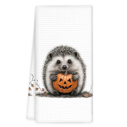 Fall Halloween Hedgehog Kitchen Towels, Hedgehog Gifts Hand Towels | Pumpkin Fall Animal Dish Tea Towel for Kitchen Decorative, Autumn Halloween Hedgehogs Bathroom Kitchens Decor, 16x24In - color: Hedgehog