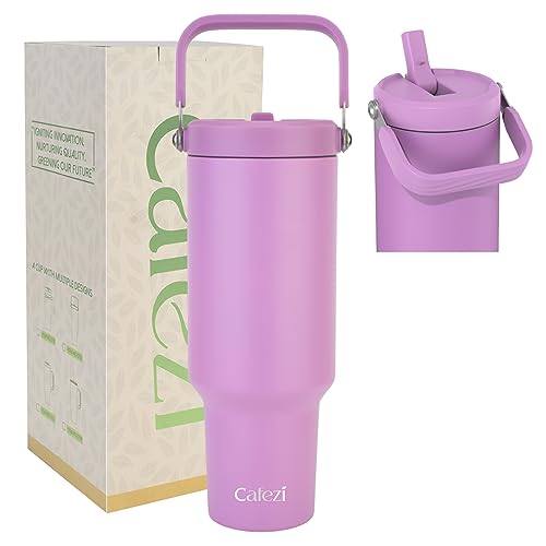 40 oz Insulated Tumbler with Top Handle and Flip Straw | Vacuum Insulated Stainless Steel Cup with Leak-Proof Lid, Sweat-Free, Fits Cup Holder, Keeps Ice Cold up to 30 Hours - color: Purple, size: 40 Ounces