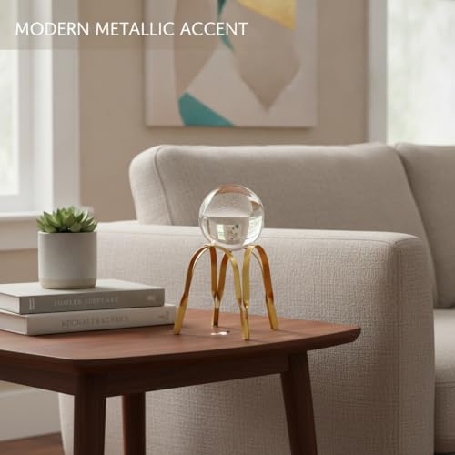 for Shelf, Desk, or Console Table Display: Modern Geometric Metal Leaf and Crystal Ball Sculpture Accent (1 PC) - size: 5.51 x 5.51 x 7.87 in