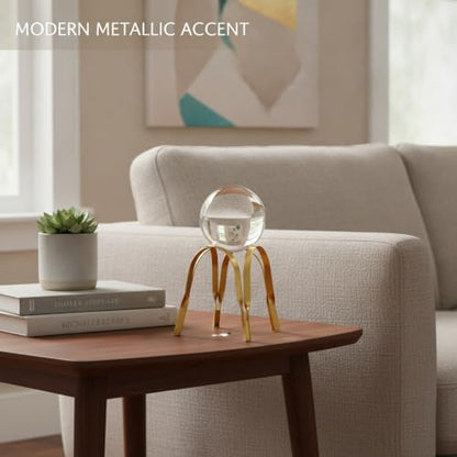 for Shelf, Desk, or Console Table Display: Modern Geometric Metal Leaf and Crystal Ball Sculpture Accent (1 PC) - size: 5.51 x 5.51 x 7.87 in