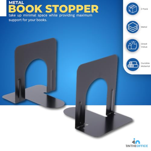 1InTheOffice 3 Pack Heavy Duty Black Metal L-Shaped Non-Skid Bookends for Heavy Books, 6 Pieces