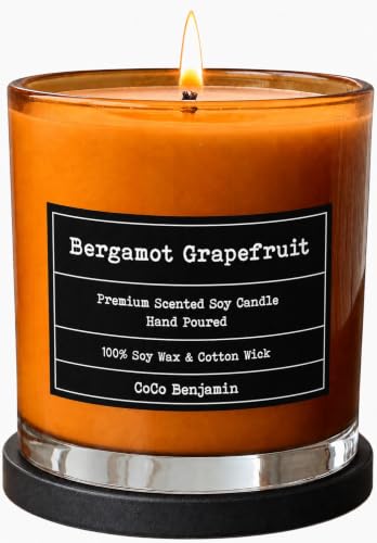 100% Natural Soy Wax Candle by CoCo Benjamin - Highly Scented & Hand-Poured Luxury Candle (Bergamot Grapefruit)- Clean Burning Cotton Wick - style: Bergamot Grapefruit (Cotton Wick)